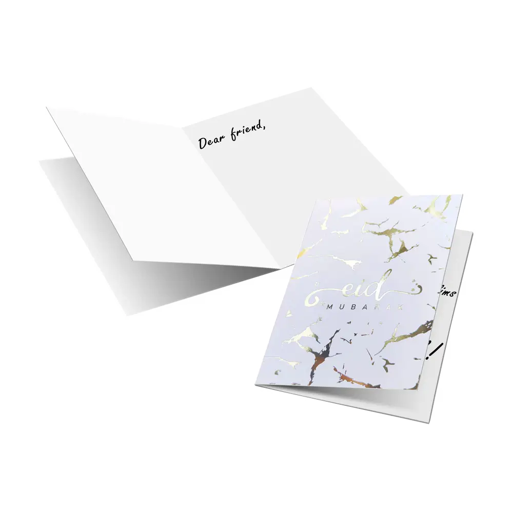 Wenskaart Eid mubarak -marmer goud (per 6 verpakt) - Islamboekhandel.nl