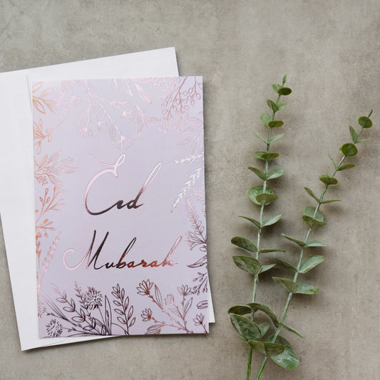 Wenskaart Eid mubarak -rosé goud (per 6 verpakt) - Islamboekhandel.nl