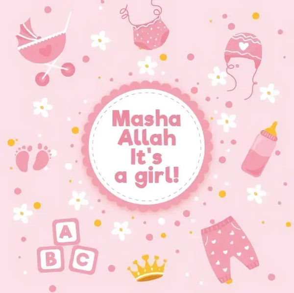 Wenskaart geboorte meisje -kleertjes - Islamboekhandel.nl