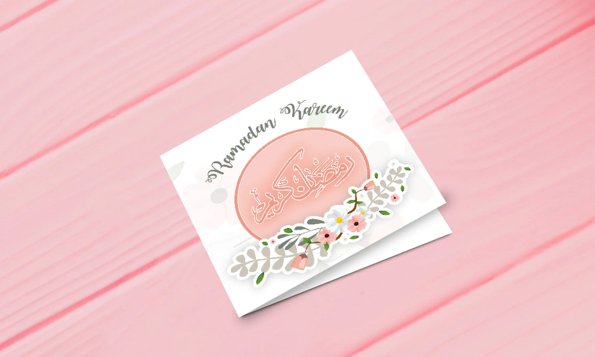 Wenskaart Ramadan kareem -pastel roze - Islamboekhandel.nl