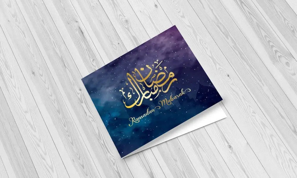 Wenskaart Ramadan purple/gold - Islamboekhandel.nl