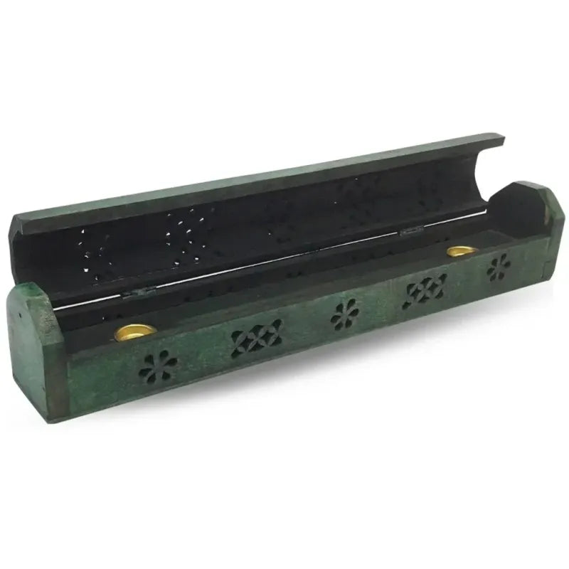 Groene houten wierrookdoos van 30cm, stijlvolle houten incensebox voor wierook