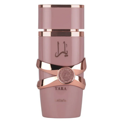 Roze gouden en roze Yara Elixir parfumfles met Arabisch schrift