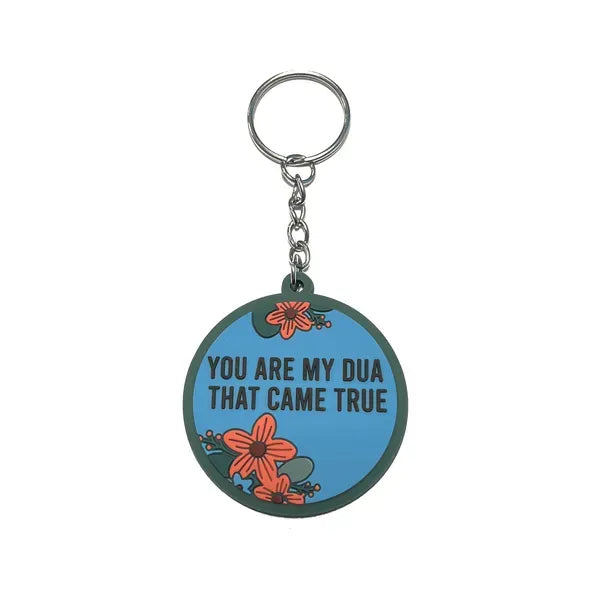 Cirkel sleutelhanger met tekst YOU ARE MY DUA THAT CAME TRUE en oranje bloemen