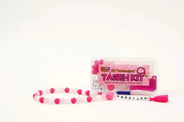 Pink en witte kralen tasbih met roze kwastje in zelf tasbih maken diy pakket voor handmatige kralenstring