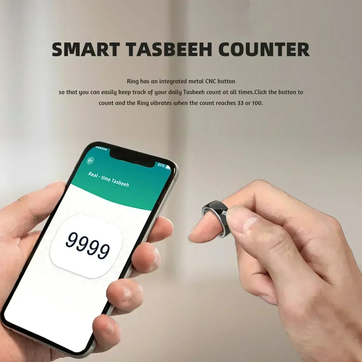 Zikr smart ring QB708 zwarte metalen ring met geïntegreerde cnc knop voor dagelijkse tasbih telling