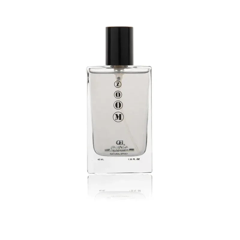 Heldere glazen rechthoekige zoom parfumspray fles van 50 ml met zwarte dop en transparante vloeistof