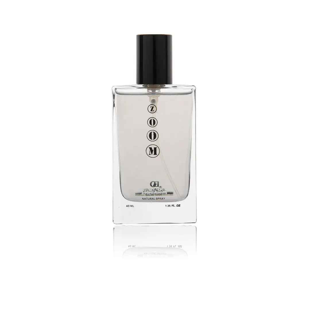 Heldere glazen rechthoekige zoom parfumspray fles van 50 ml met zwarte dop en transparante vloeistof