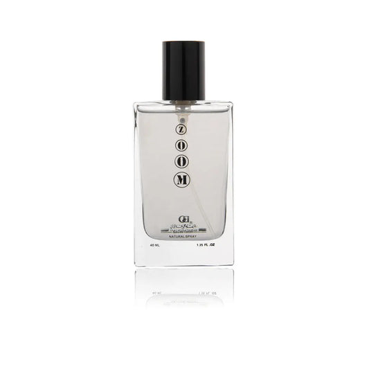 Heldere glazen rechthoekige zoom parfumspray fles van 50 ml met zwarte dop en transparante vloeistof